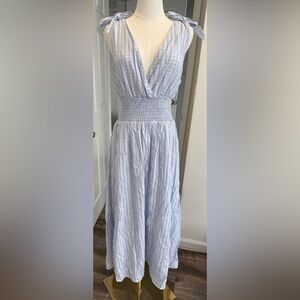 Blue Gingham Tie-Shoulder Smocked Waist Maxi Dress